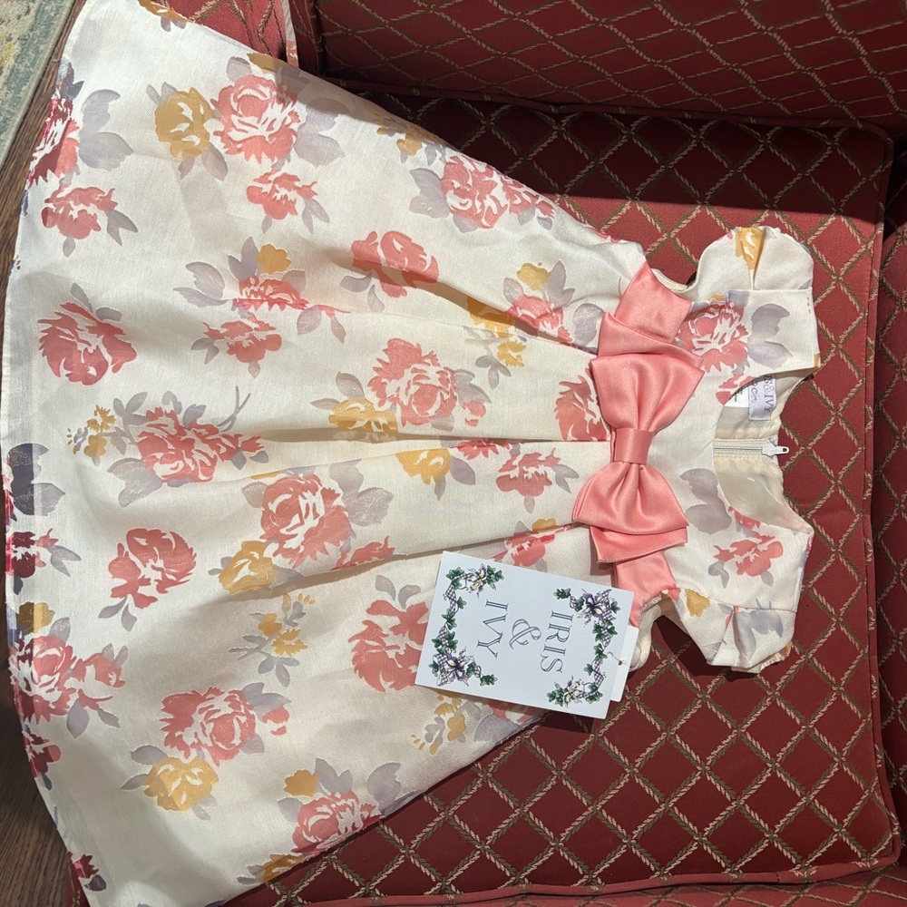 Nordstrom Cream Floral Party Dress with Pink and Yellow Accents